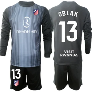 Atlético Madrid Detský Brankársky Set 2025/26 Dlhý Rukáv – Jan Oblak #13 Čierny Futbalový Dres + Šortky
