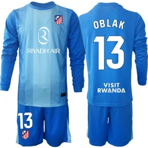 Atlético Madrid Detský Brankársky Set 2025/26 Dlhý Rukáv – Jan Oblak #13 Modrý Futbalový Dres + Šortky