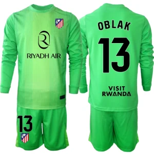 Atlético Madrid Detský Brankársky Set 2025/26 Dlhý Rukáv – Jan Oblak #13 Zelený Futbalový Dres + Šortky