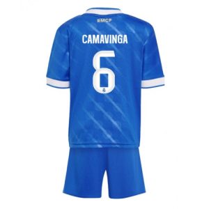 Lacne Futbalové dres pre deti Real Madrid Eduardo Camavinga #6 2025-26 - Tretina (+ trenírky)