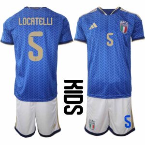Taliansko MS 2026 detský futbalový dres Manuel Locatelli #5 domáci set dres a šortky
